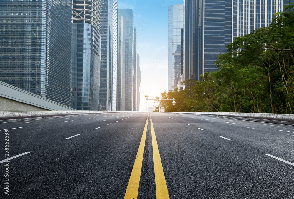 empty highway with cityscape and skyline of shenzhen,China