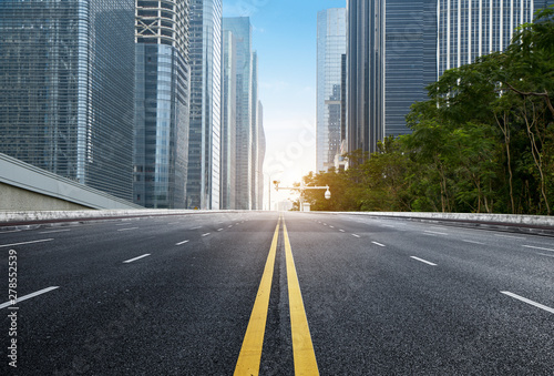 empty highway with cityscape and skyline of shenzhen China