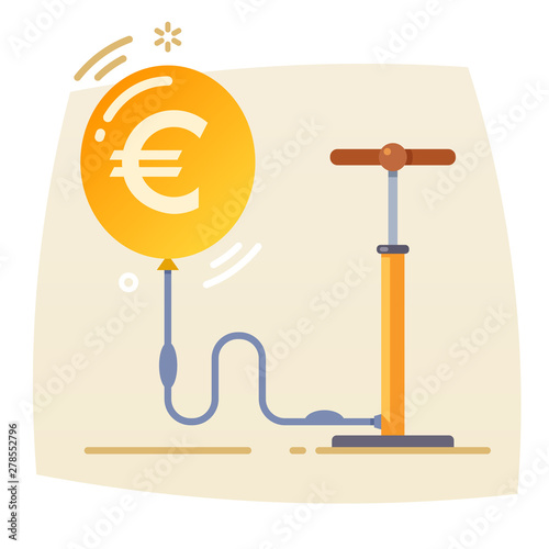 Money bubble. Conceptual illustration. Hand pump inflates balloon with euro sign