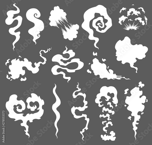 Bad smell. Smoke clouds. Steam smoke clouds of cigarettes or expired old food vector cooking cartoon icons. Illustration of smell vapor, cloud aroma.