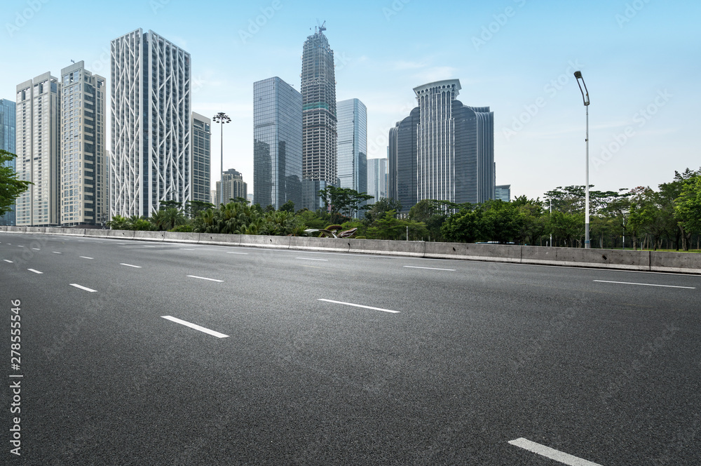 empty highway with cityscape and skyline of shenzhen,China