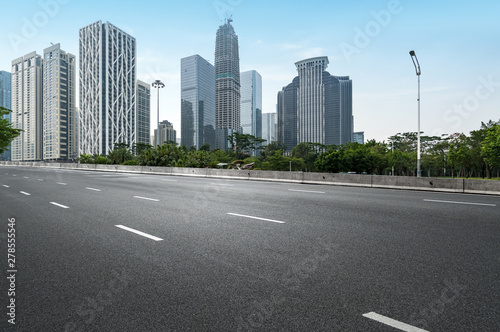 empty highway with cityscape and skyline of shenzhen China