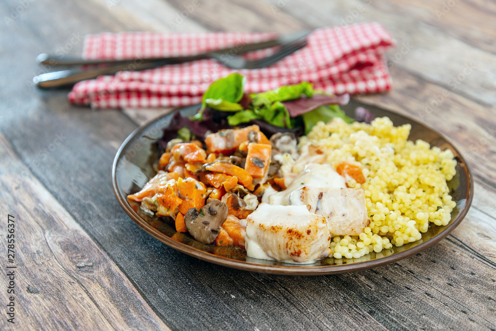 chicken peas, carrots, mushrooms and sauce chicken peas, carrots, mushrooms and sauce