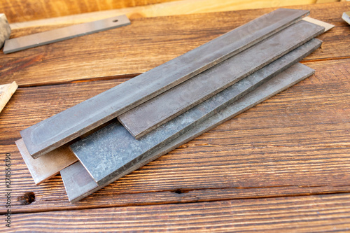 Blade steel plates handmade knife making materials supply tempered forged hardened heat treated quenched hard-tempered close up selective focus