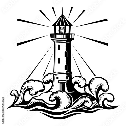 Black lighthouse sign on a white background.