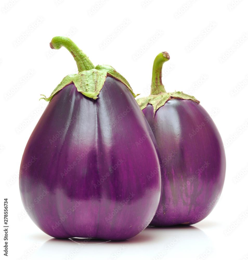 Ripe eggplants vegetables isolated on white background - obrazy, fototapety, plakaty 