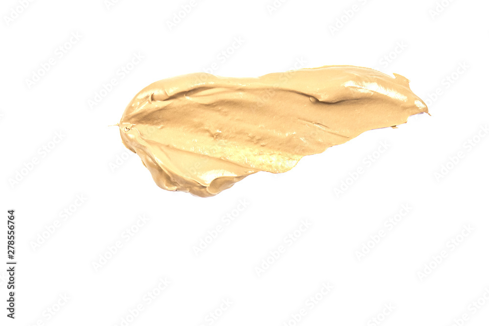 Beige creamy foundation for makeup. Smear on white background. Light beige creamy foundation. Isolated. Beige creamy foundation for makeup. Smear on white background. Light beige creamy foundation. Isolated.