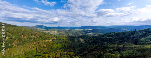 Spacious mountain landscape. A view from the hill to the valley of Alsace.
