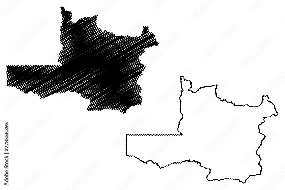 North-Western Province (Provinces of Zambia, Republic of Zambia) map vector illustration, scribble sketch North Western map....