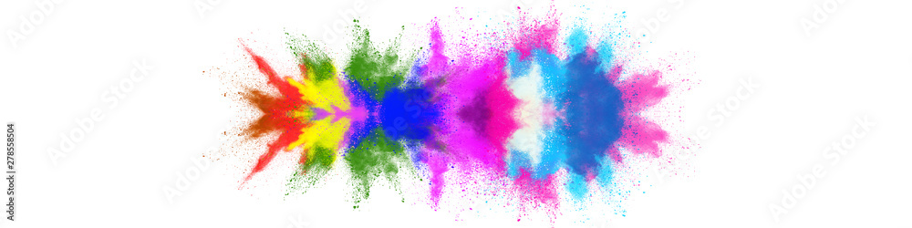 Explosion of colored powder, isolated on white background