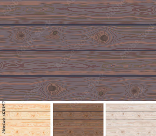Set of Wooden striped textured background. Brown wooden wall, plank, table or floor surface. Cutting chopping board. Colorful natural boardwalk surface. Vector Illustration.
