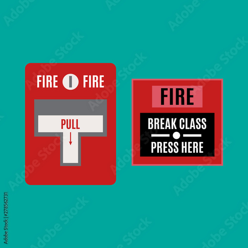 Fire alarm icon. Red alarm vector. Pull danger fire safety box