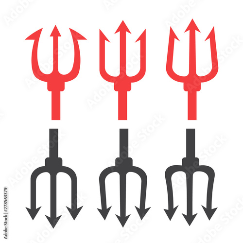 Trident Silhouette Set. Trident devil flat. Neptune red vector trident