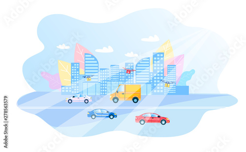 Modern Smart City Daily Routing Flat Illustration