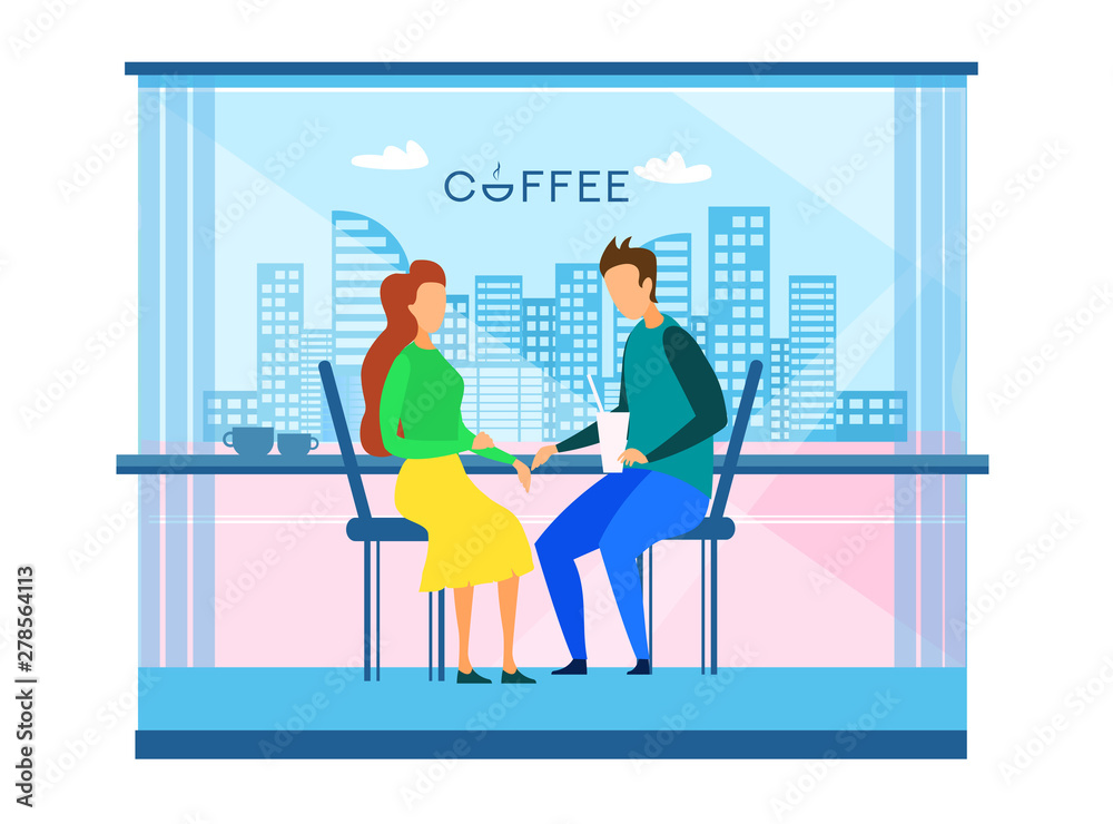 Couple Resting at Cafe in Modern Smart City Vector