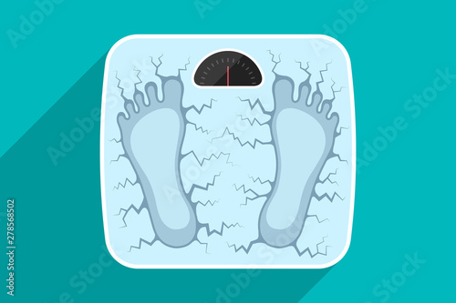 Dents of feet on bathroom scales and cracks around them
