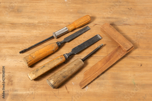 Old tools. Chisels. Tools for wood processing.