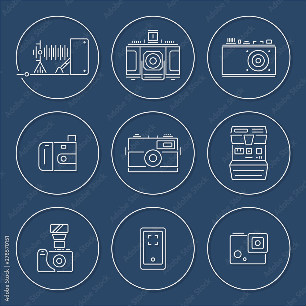 Thin outline camera icons in circle Thin outline camera icons in circle
