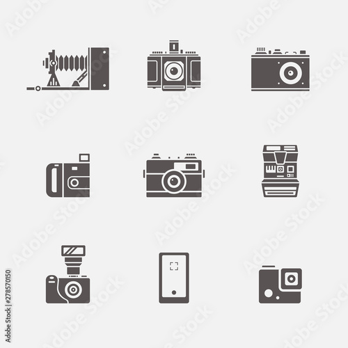 Isolated camera icons in grey shape vector set