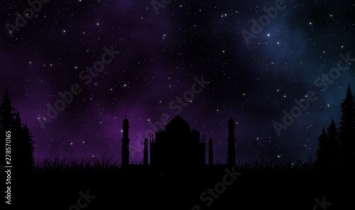 Silhouette mosque under beautiful sky at night