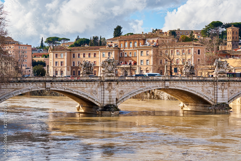 Rome and Tiber river with high water in February