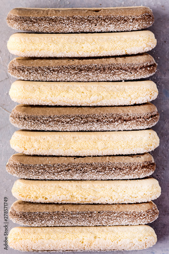 Italian Cookie Savoiardi Tiramisu Biscuits Top View Background Pattern Vertical