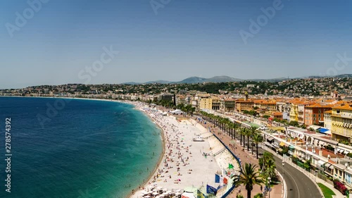 Panoramic View of the City of Nice France and the Mediterranean Sea - Timelapse 