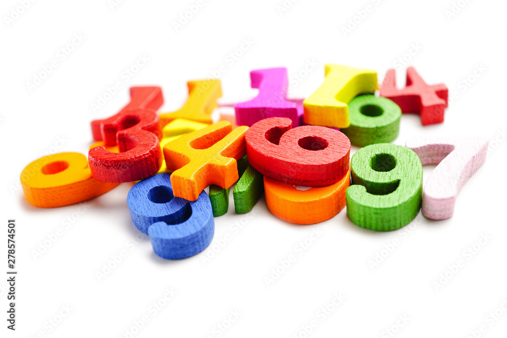 Fototapeta premium Math Number colorful on white background : Education study mathematics learning teach concept.