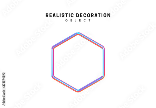 Hexagon Realistic shape 3d objects with gradient holographic color of hologram. Geometric decorative design elements isolated on white background. vector illustration.