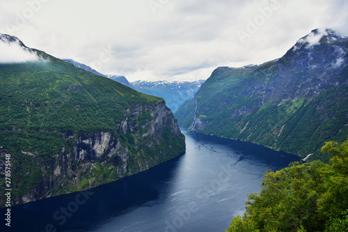 The Geirangerfjord in Sunnmore region, Norway, one of the most beautiful fjords in the world, included on the UNESCO World Heritage. View from above. 