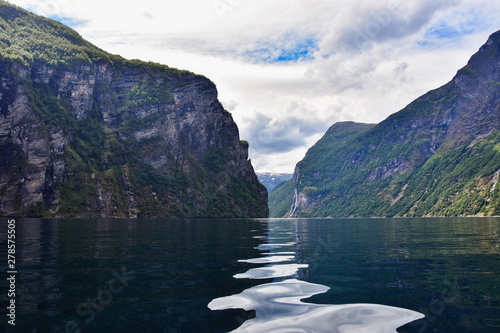 Stunning Geirangerfjord seen by boat trip in Sunnmore region, Norway, one of the most beautiful fjords in the world, included on the UNESCO World Heritage. photo