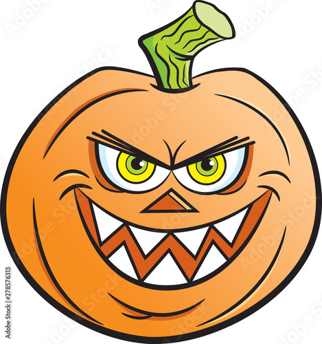 Cartoon illustration of an evil smiling jack o lantern.