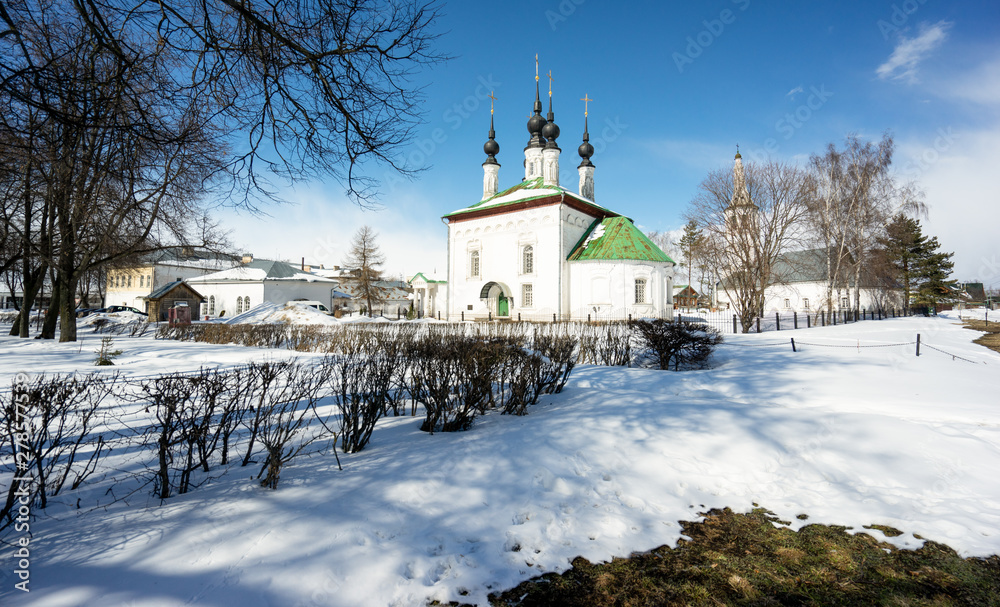 The old church in Suzdal. Spring city landscape. Travel to Russia