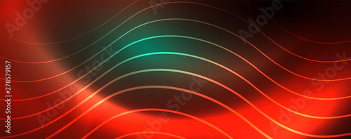 Shiny neon lines template - northern lights glowing blur lines. Futuristic style glow neon 80s disco club or night party techno template