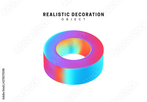 Realistic shape 3d objects with gradient holographic color of hologram. Decorative design elements isolated on white background. vector illustration