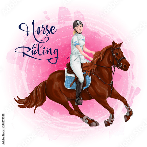 Woman Horseback Riding. Equestrian Sport.