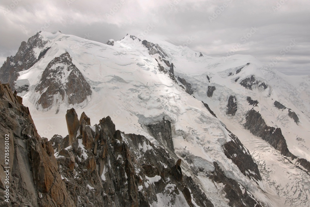 View of the mont blanc massif on a cloudy day