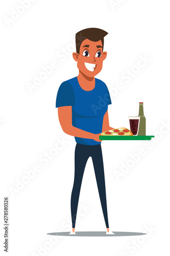 Teenager with fast food flat vector illustration