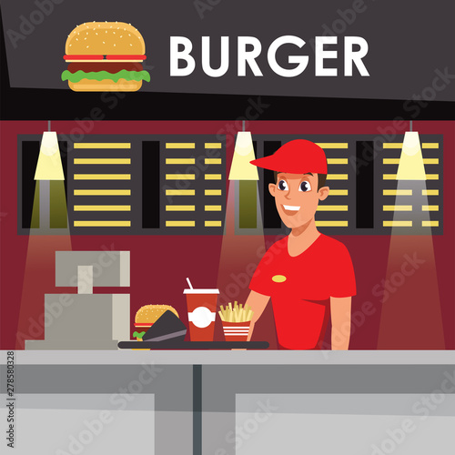 Fast food restaurant flat vector illustration