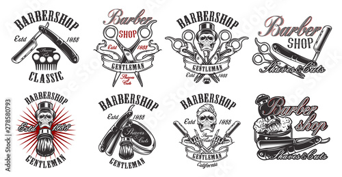 Set of illustration in vintage style for barbershop on the white backround