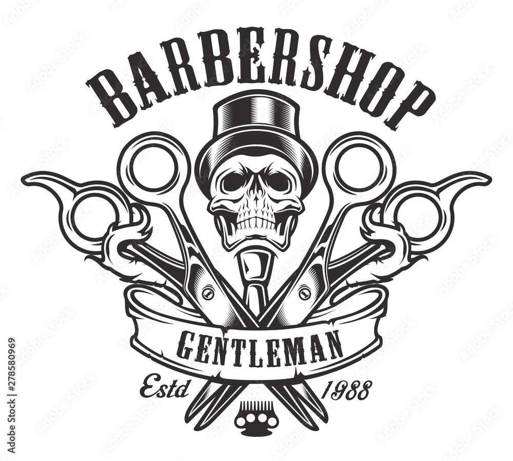 Vector illustration on the theme of barbershop with skull