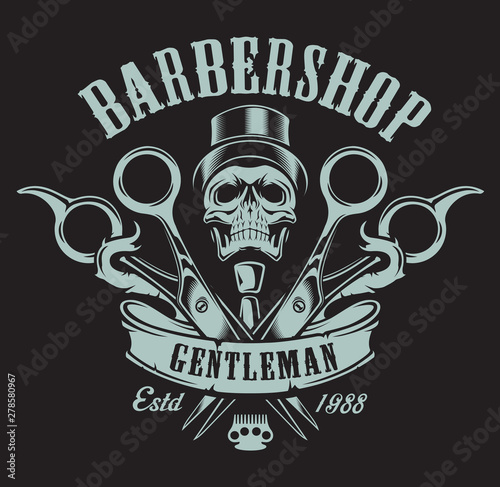Vector illustration on the theme of barbershop with skull