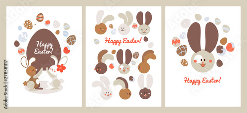 Easter bunny on white background cards set