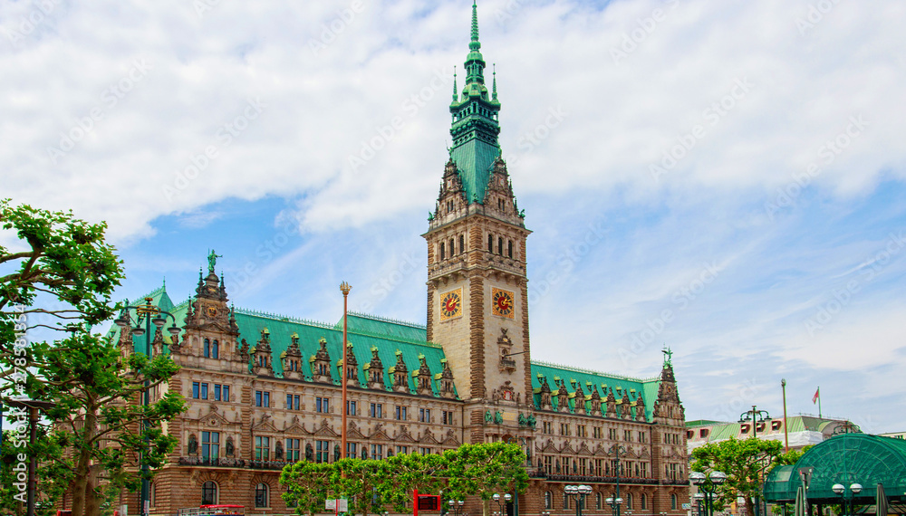 view at Hamburg Town Hall in sunny day