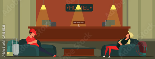 Hotel check in flat vector illustration