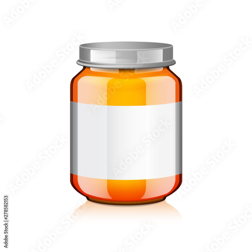Glass Jar with white label For Honey, Jam, Jelly or Baby Food Puree Mock Up Template