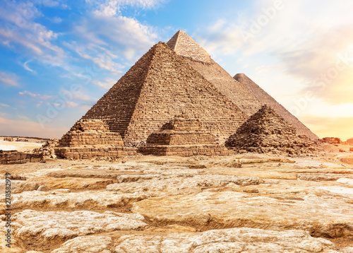 The Pyramids in the sand and stones  Giza  Egypt