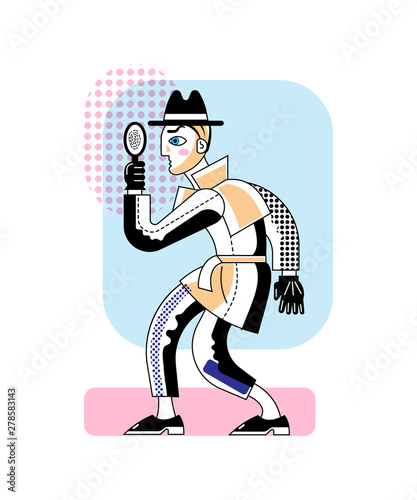 Detective with magnifier flat vector character