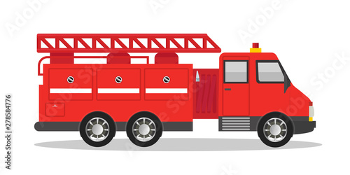 Firefighter red truck flat vector illustration