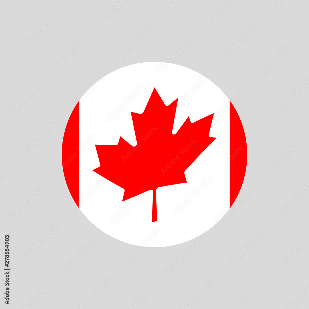Canada circle flag icon. Waving Canadian symbol with maple leaf. Vector illustration.